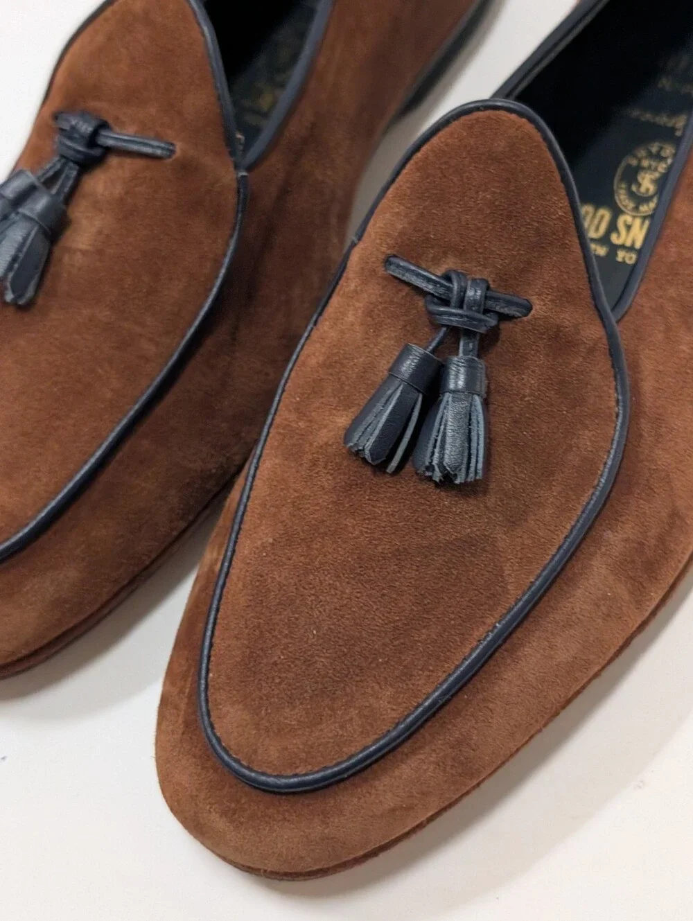 RUBINACCI X Todd Snyder Marphy Tobacco Suede Belgian Shoes Loafers Men's 41/8